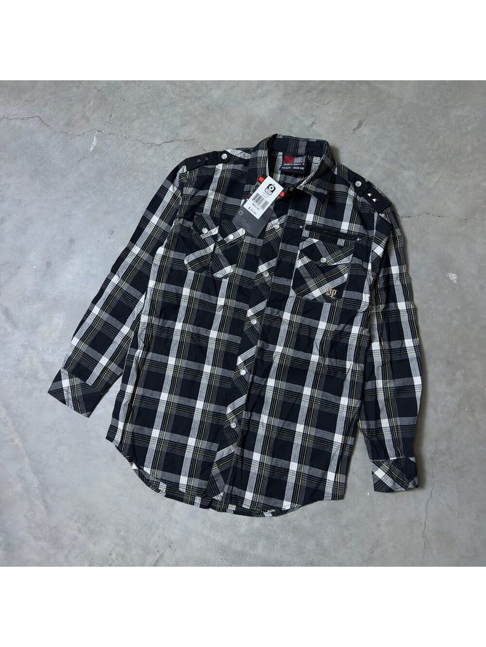 NWT South Pole Plaid Snap Shirt Boys M(12-14) Black Western